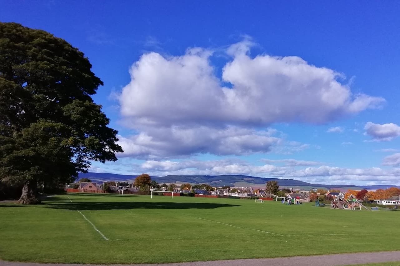 Memorial Park in Laurencekirk which has a playground and a skate park area. Memorial Park which was gifted to the town by Mrs Pearson after World War 1.